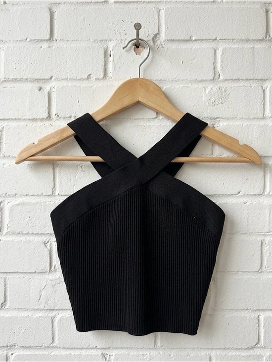 Babaton Tops - Babaton Black Cross-Back Ribbed Strapless Top